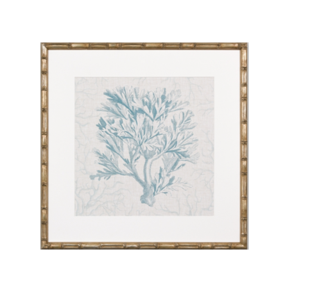 Coral Print with bamboo style frame in light blue