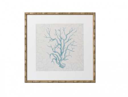 Coral Print with bamboo style frame in light blue
