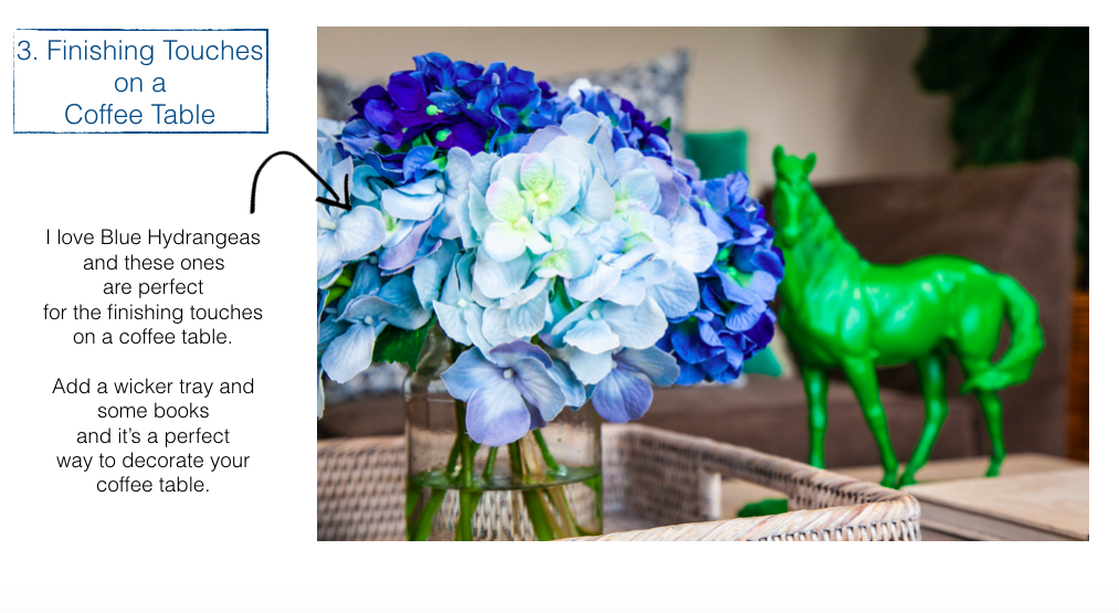 hydrangeas on a coffee table