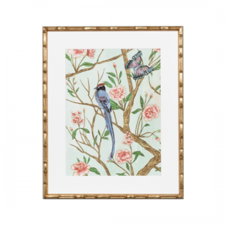 Bird Chinoiserie print with bamboo style frame