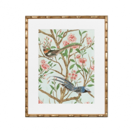 Bird Chinoiserie print in a bamboo style frame