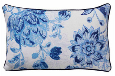 Floral cushion with blue pattern